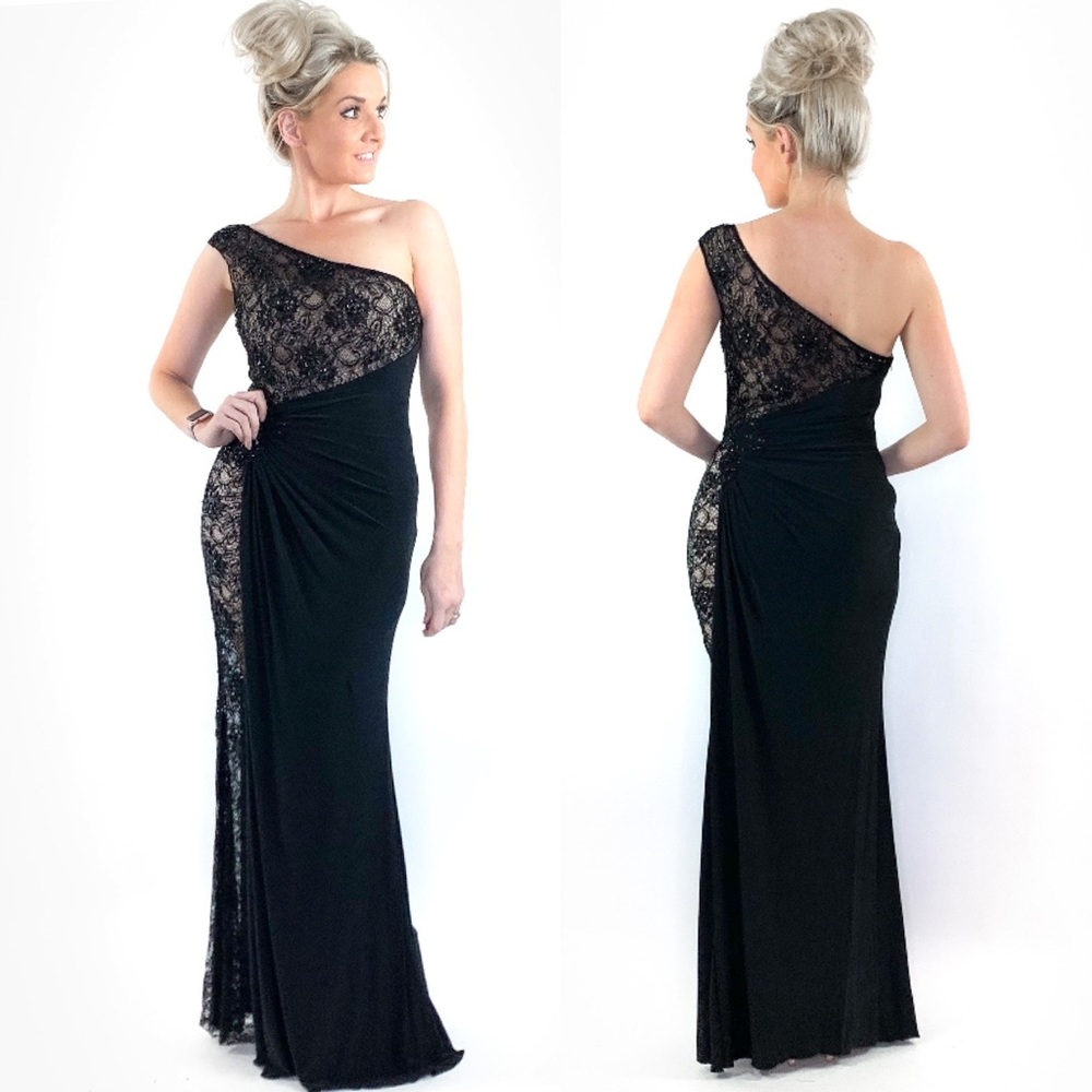 Black Lace Over Nude Evening Gown